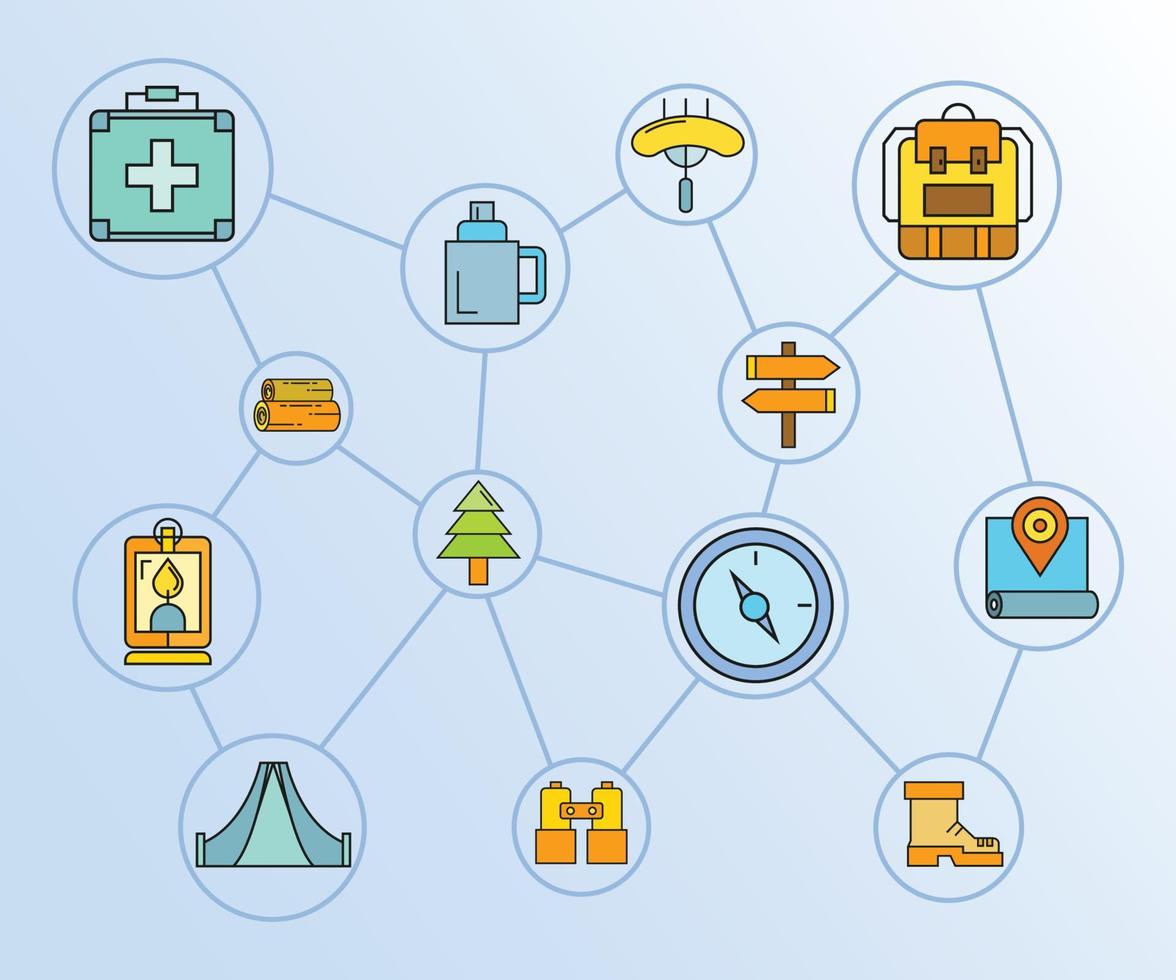 ilustração em vetor diagrama de rede de conceito de acampamento e viagem