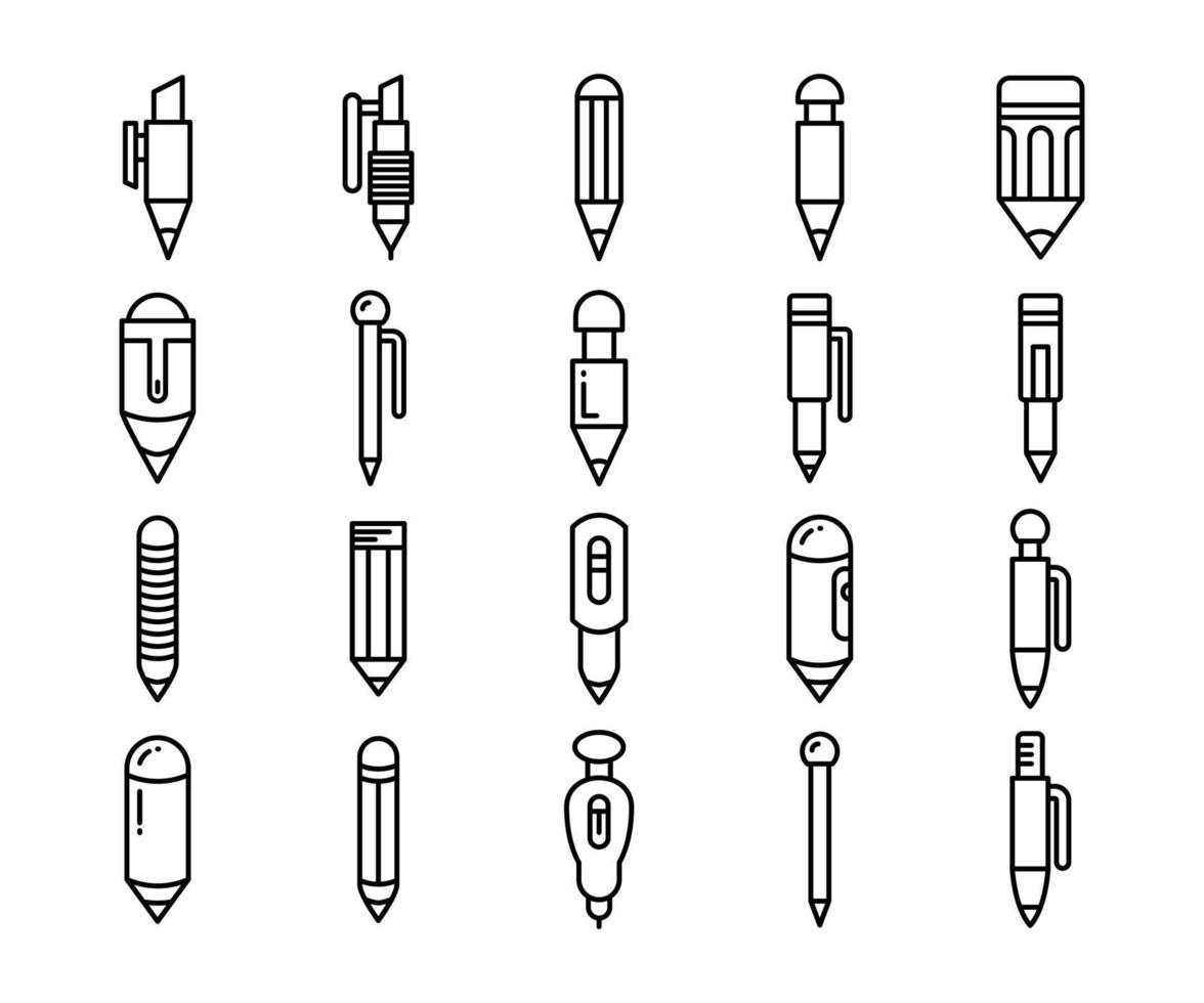 ícones de papelaria, caneta e lápis vetor