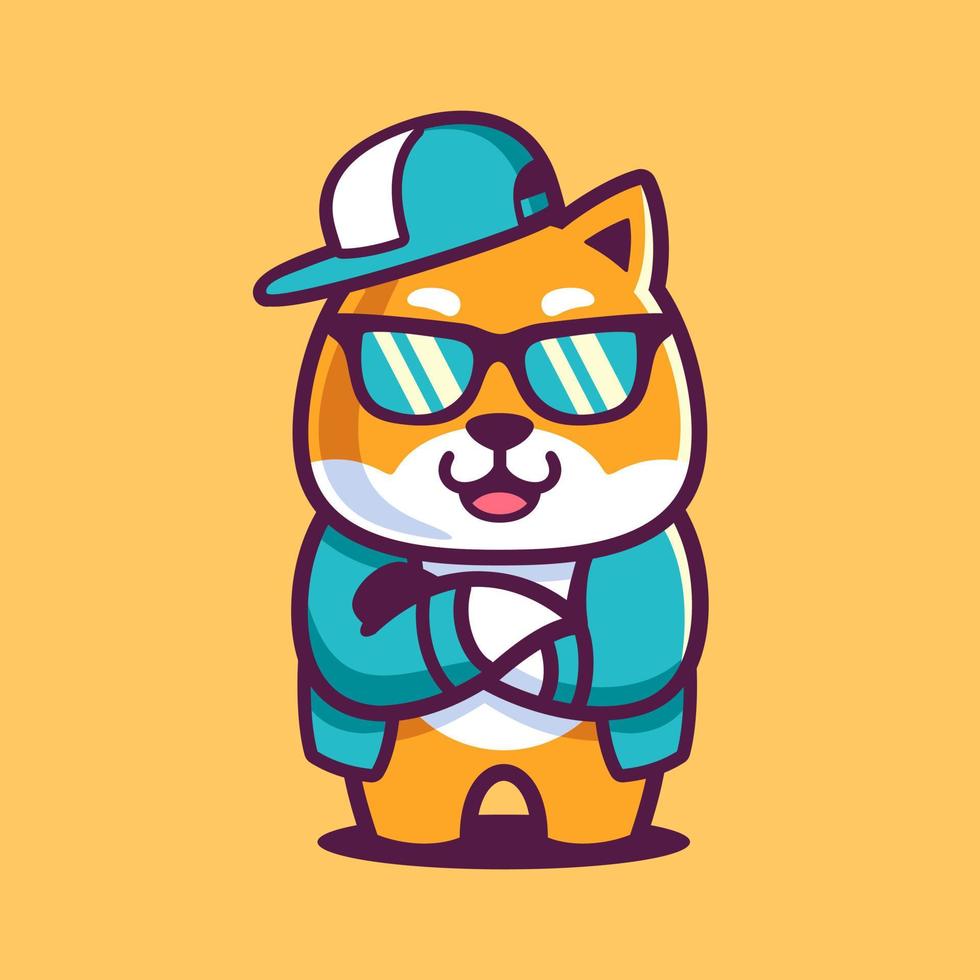 cartoon cool shiba inu usar óculos de sol vetor