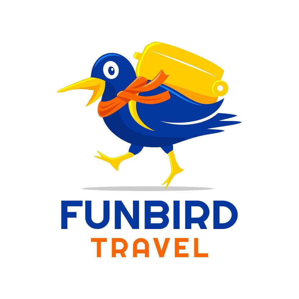 pássaro divertido andando com design de logotipo de férias de recreação de viagens scraf vetor