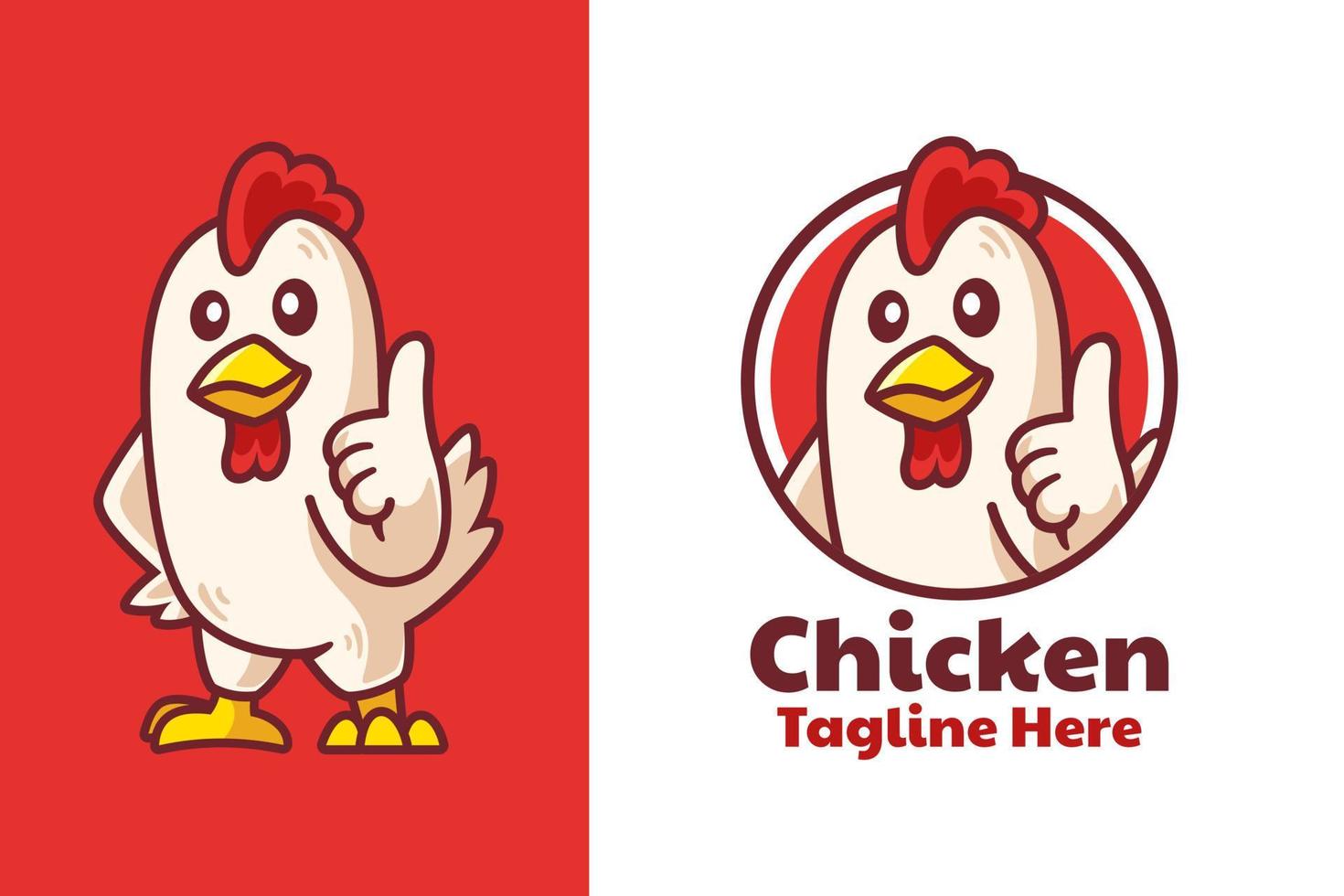 desenho de logotipo de mascote de frango com polegar para cima vetor