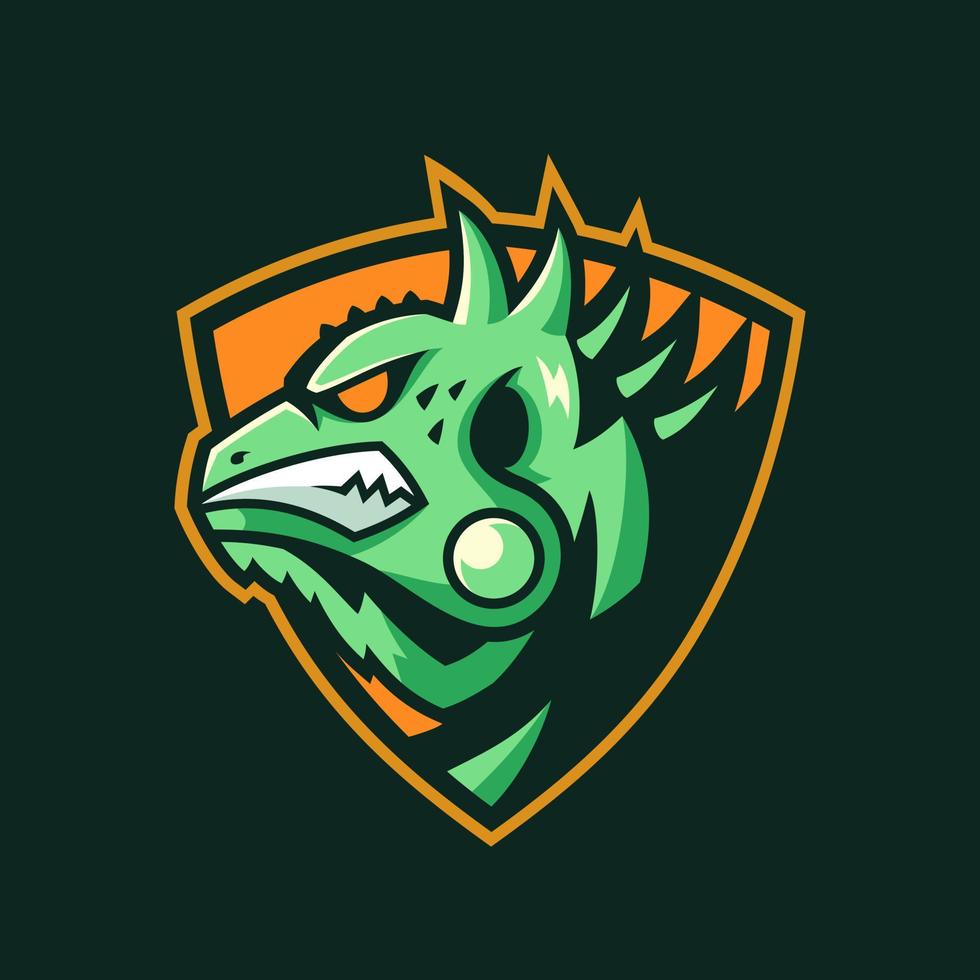 Mascote iguana no design do logotipo do esporte escudo vetor