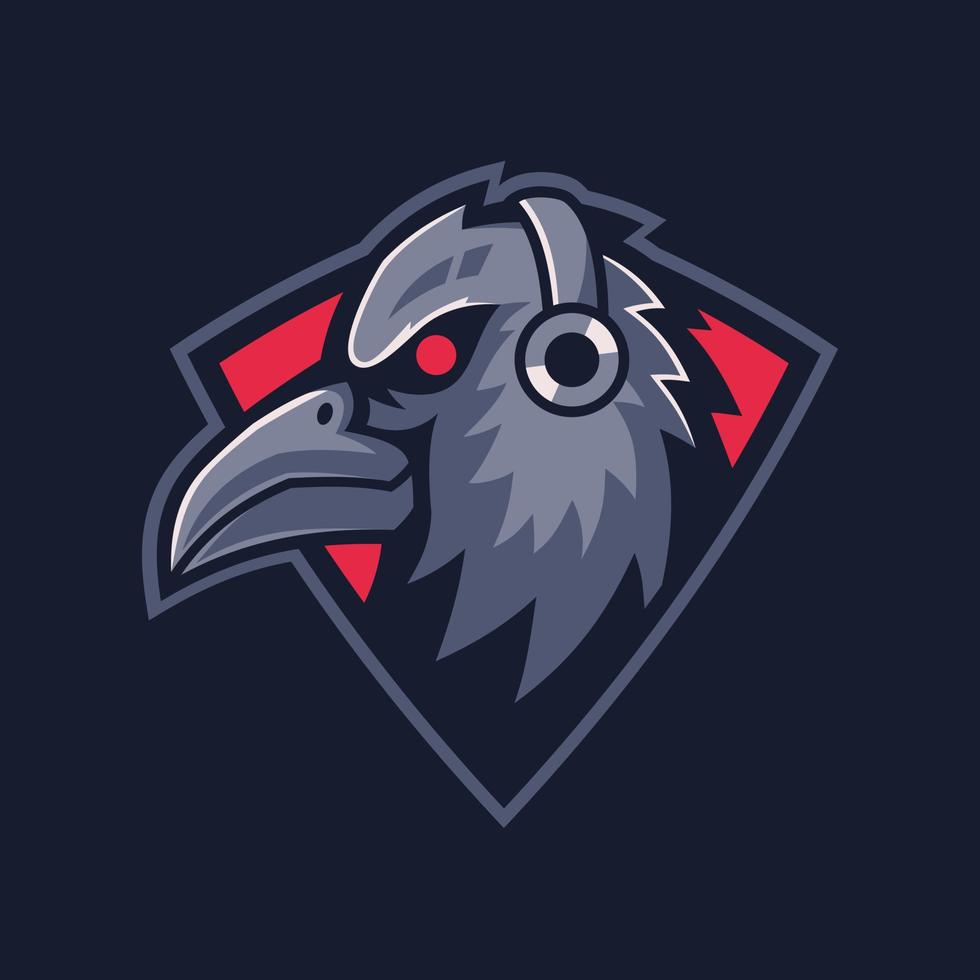 design de logotipo do mascote raven gaming vetor