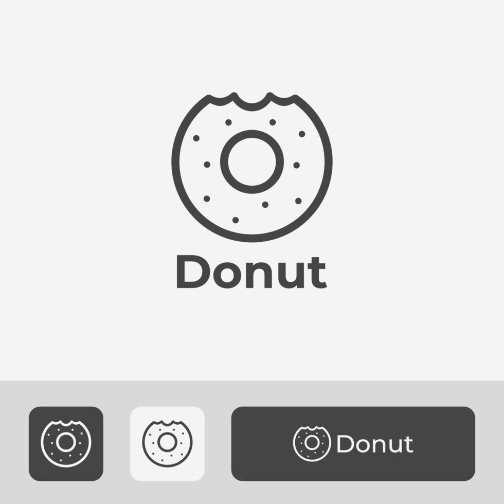 Projeto de vetor de logotipo de donut com marcas de mordida, símbolo mínimo de donut com granulado de chocolate em estilo de linha de arte