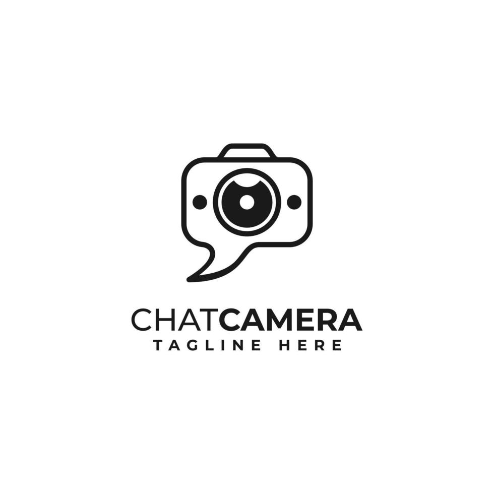 câmera, lente, bate-papo, bolha, design de vetor de logotipo de fotografia criativa