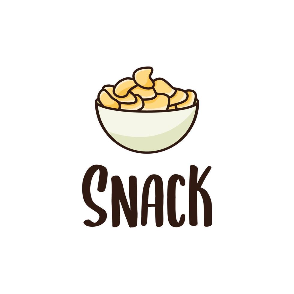 Design de logotipo de lanche com ícone de batata frita de mandioca em uma tigela vetor