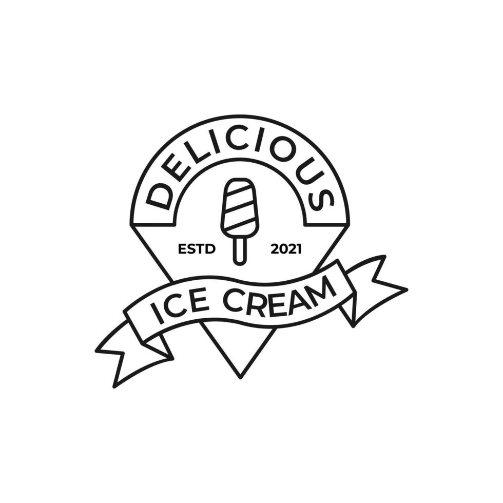 logotipo minimalista de sorvete com arte em estilo retro vintage vetor