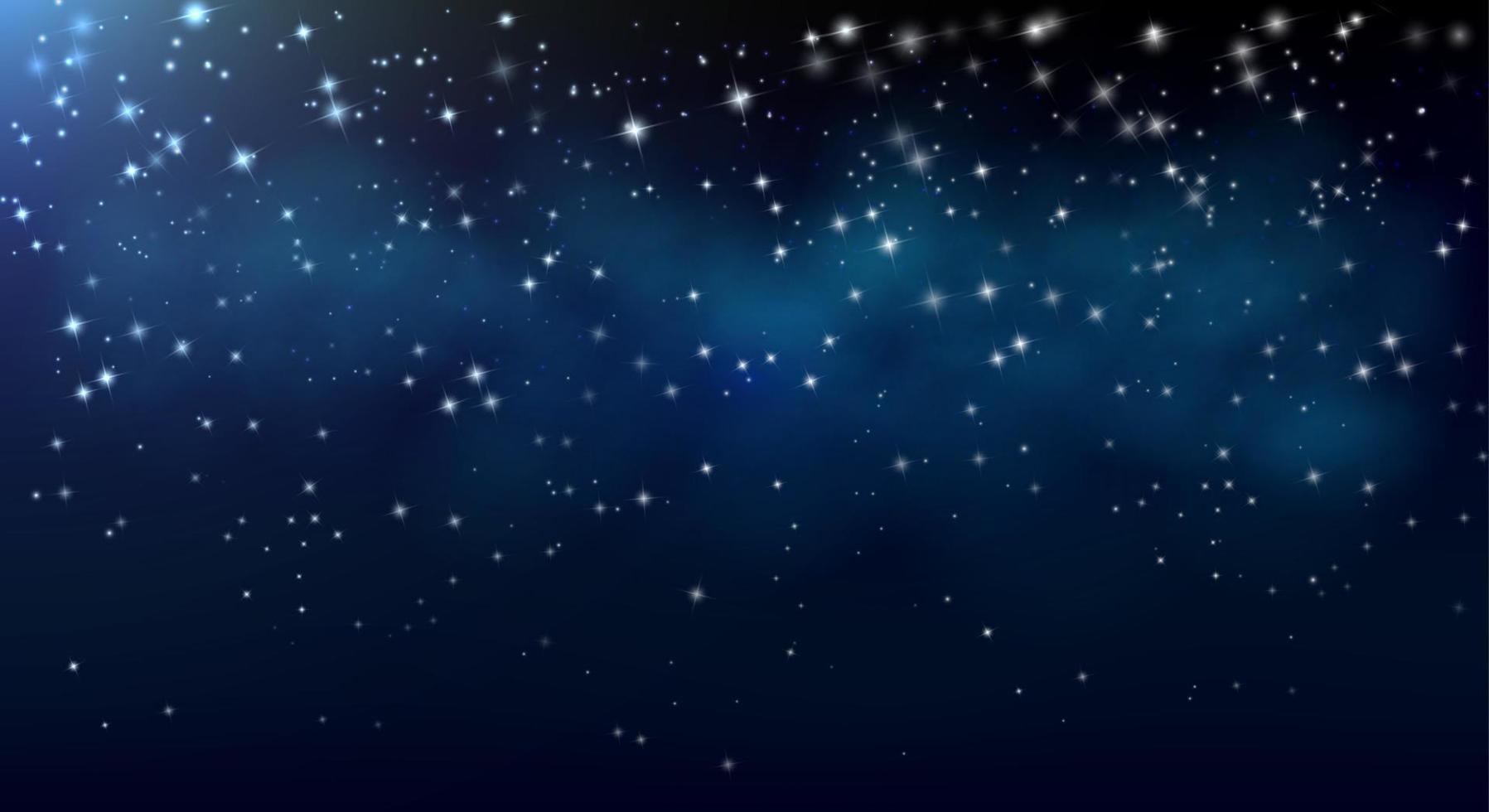 céu noturno com estrelas e a Via Láctea à distância. fundo de astronomia do espaço e do universo com cores azuis. vetor