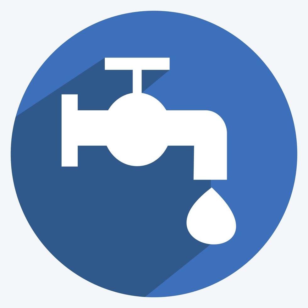 ícone da torneira de água em estilo moderno de sombra longa isolado em fundo azul suave vetor
