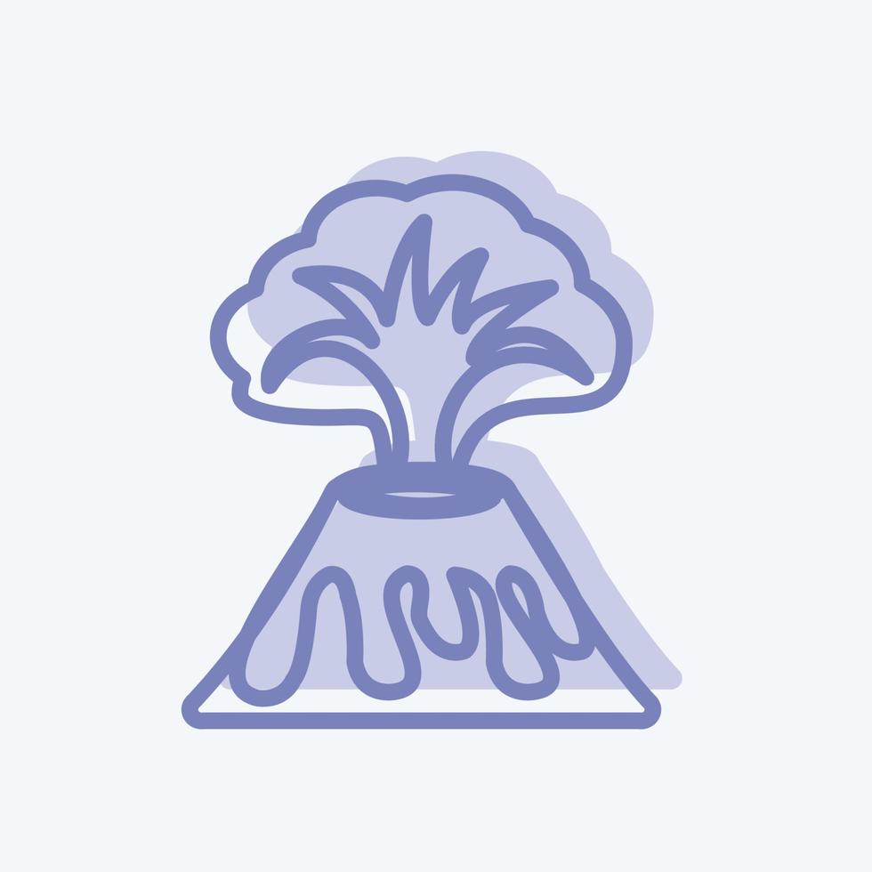 ícone de vulcão em erupção no moderno estilo de dois tons isolado em um fundo azul suave vetor