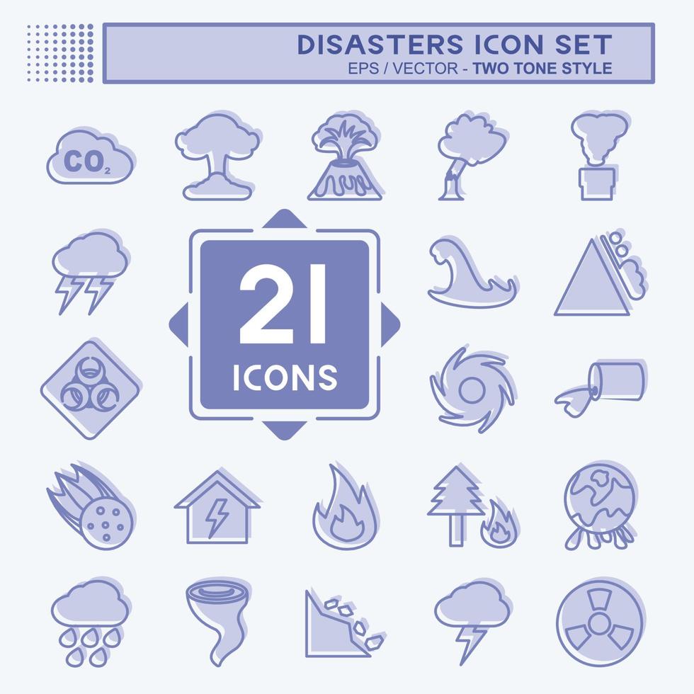 ícone de desastres definido em um estilo moderno de dois tons, isolado em um fundo azul suave vetor