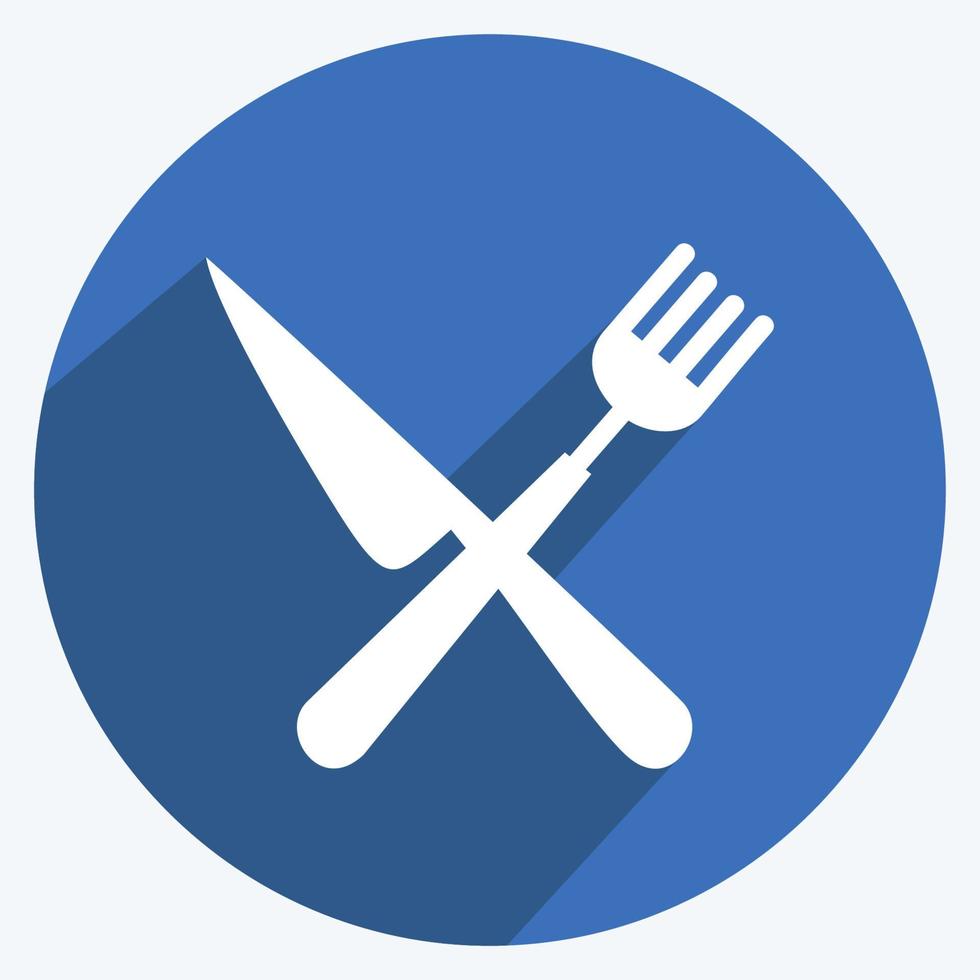 ícone de garfo e faca no estilo moderno de sombra longa isolado em um fundo azul suave vetor