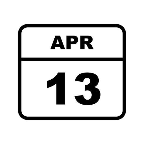 13 de abril Data em um calendário de dia único vetor