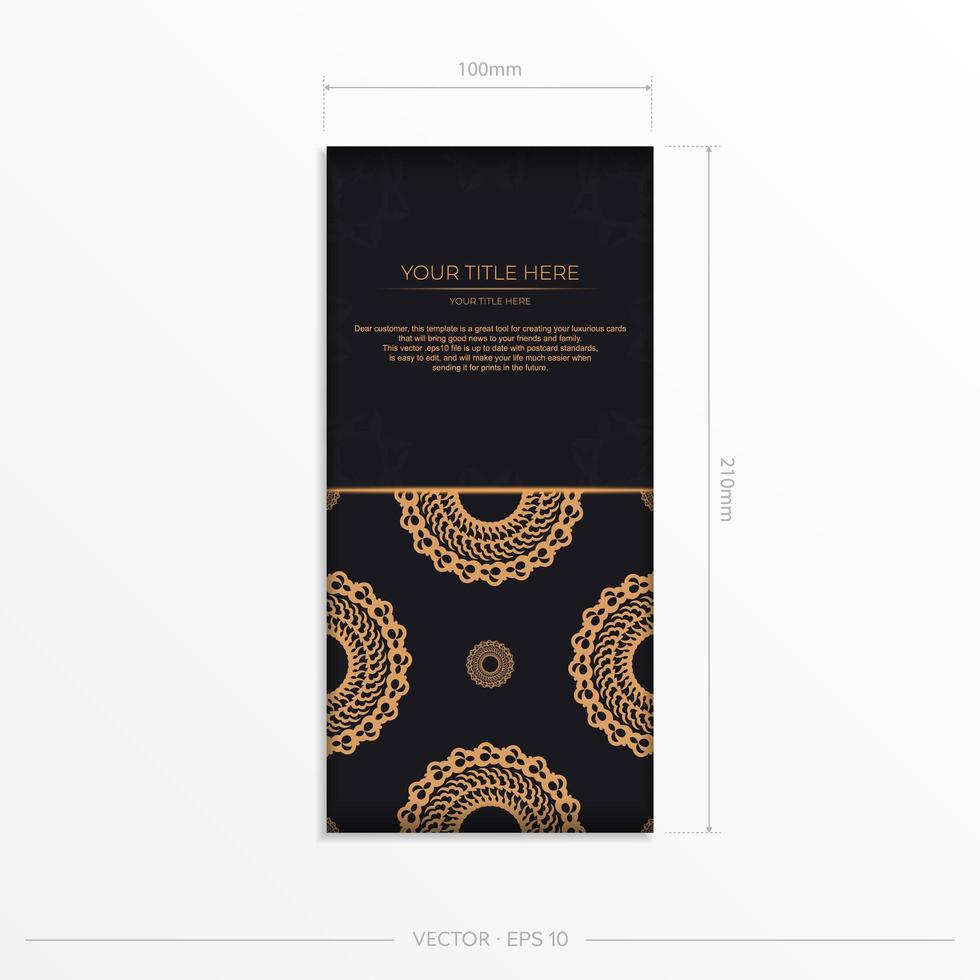 modelo de cartão postal em ouro preto escuro com ornamento mandala indiano branco. elementos elegantes e clássicos do vetor prontos para impressão e tipografia.