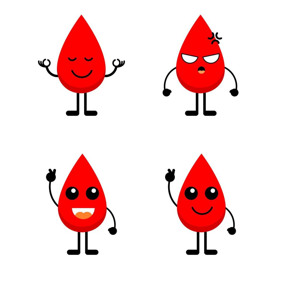 conjunto de mascote de gota de sangue. conjunto de desenhos animados de gota de sangue. vetor