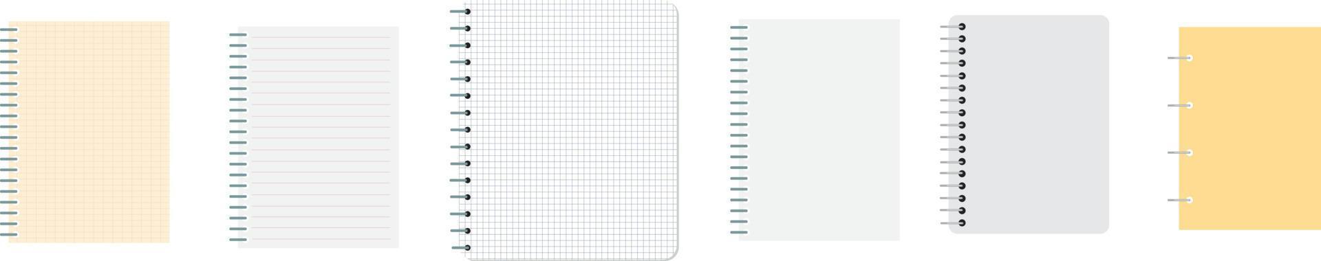 caderno em branco, organizador e diário com modelo de página de papel quadriculado e pautado vetor