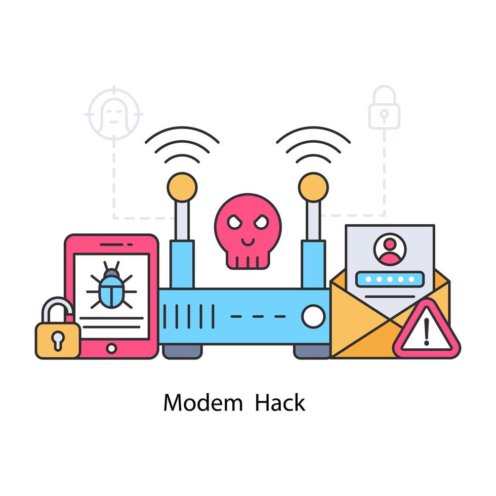 uma ilustração de design perfeito de hack de modem vetor