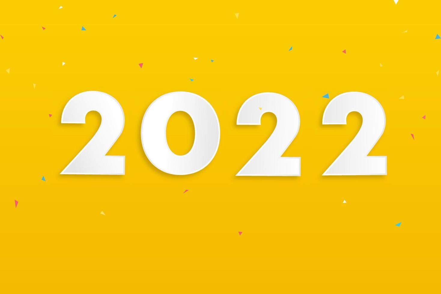 números 2022 em fundo amarelo com confetes coloridos para o conceito de ano novo vetor