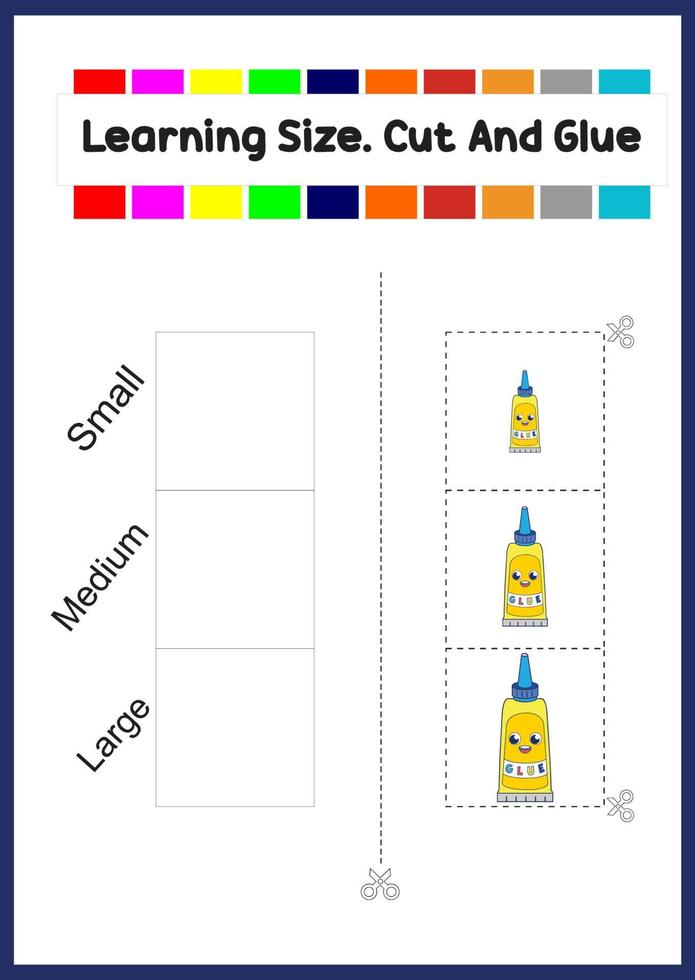 tamanho de aprendizagem para crianças. classificar a imagem por cola size.baby. vetor