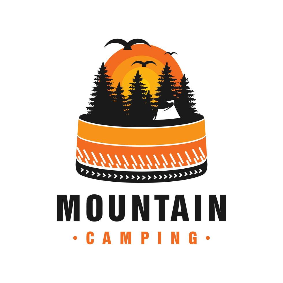 acampamento de design de logotipo nas montanhas vetor