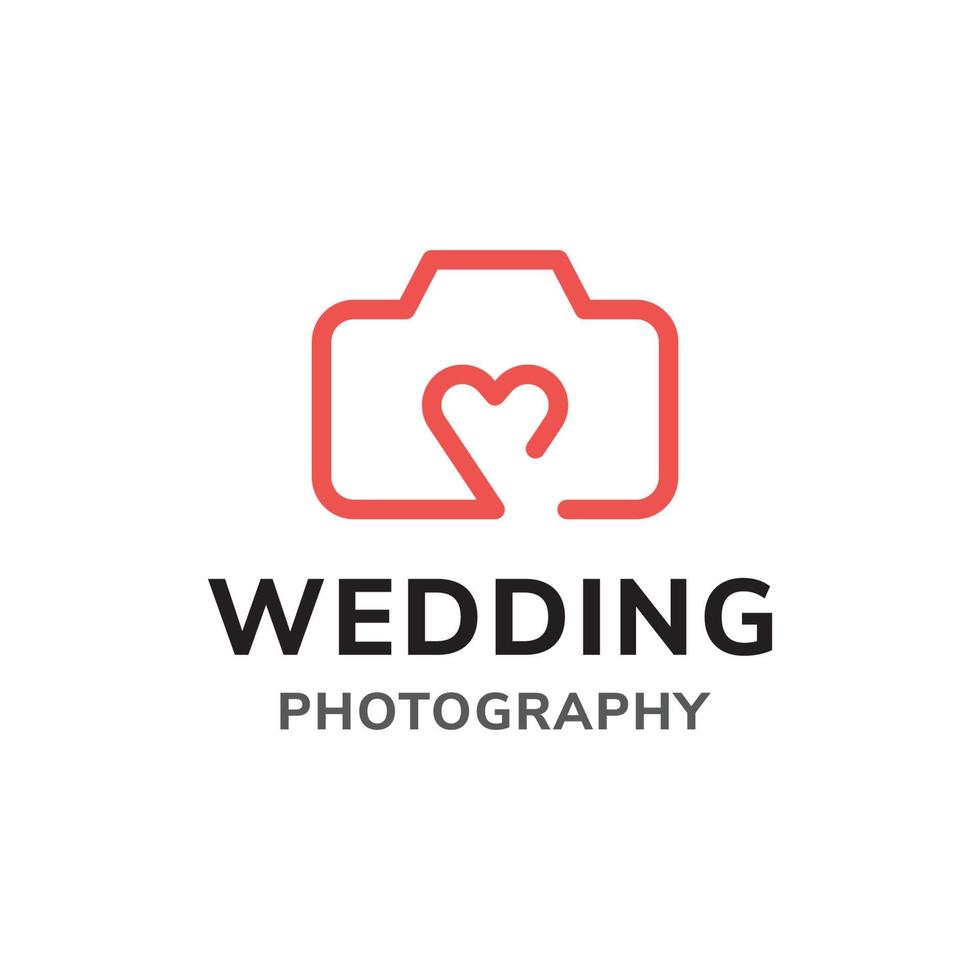 câmera e símbolo de coração dentro para fotografia de casamento vetor
