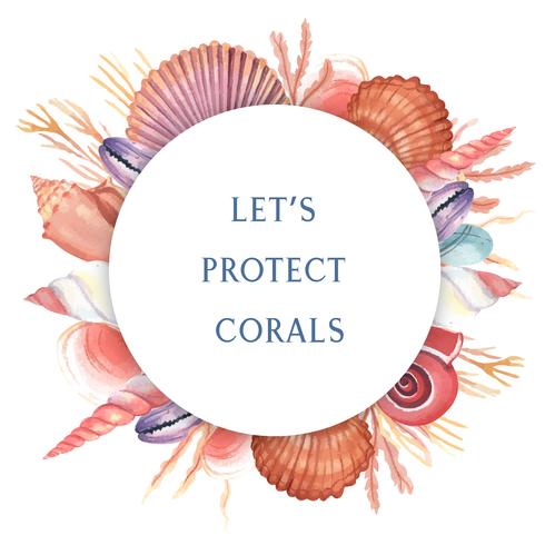 Grinalda de concha do mar vida marinha viagens de verão na praia, aquarelle isolado, design ilustração vetorial Cor Coral na moda vetor