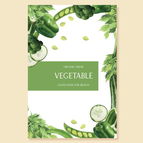 Aquarela de vegetais verdes Poster Fazenda de idéia de menu orgânico, design orgânico saudável, ilustração em vetor aquarelle