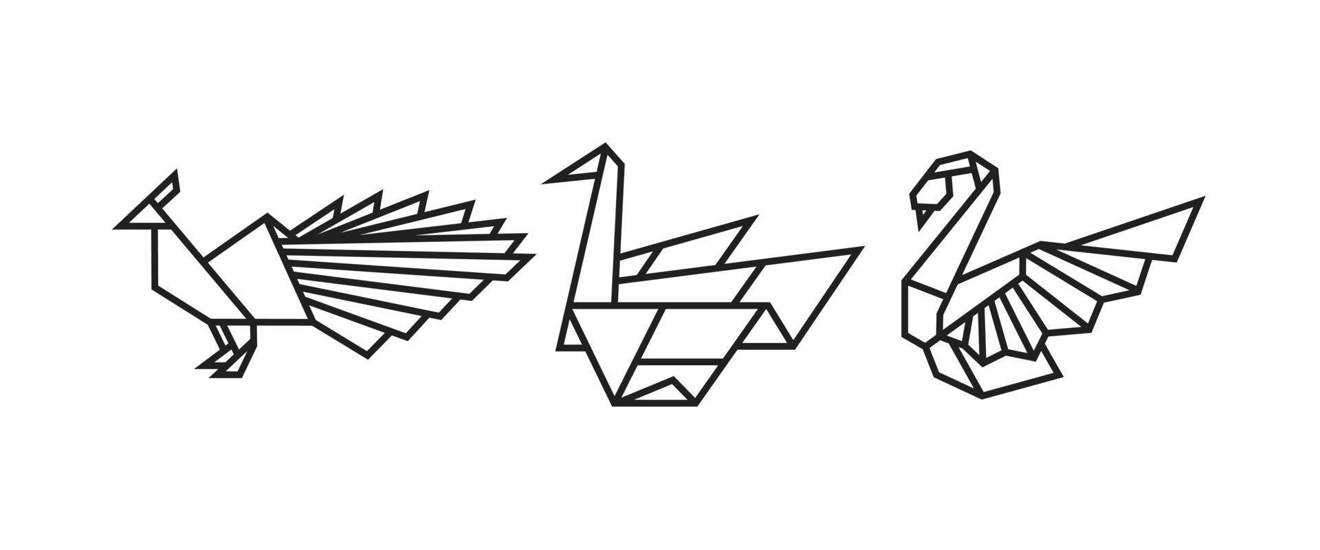 ilustrações de pássaros em estilo origami vetor