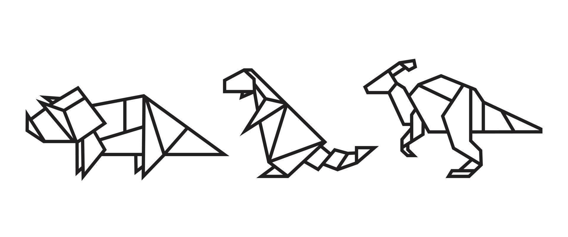 ilustrações de dinossauros em estilo origami vetor