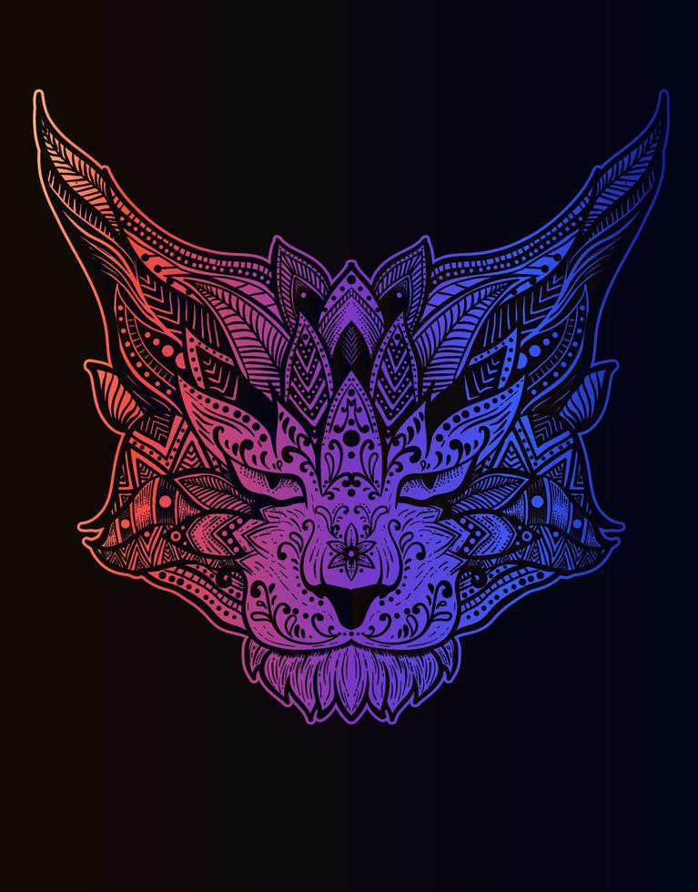 ilustração estilo mandala gato com cor neon vetor