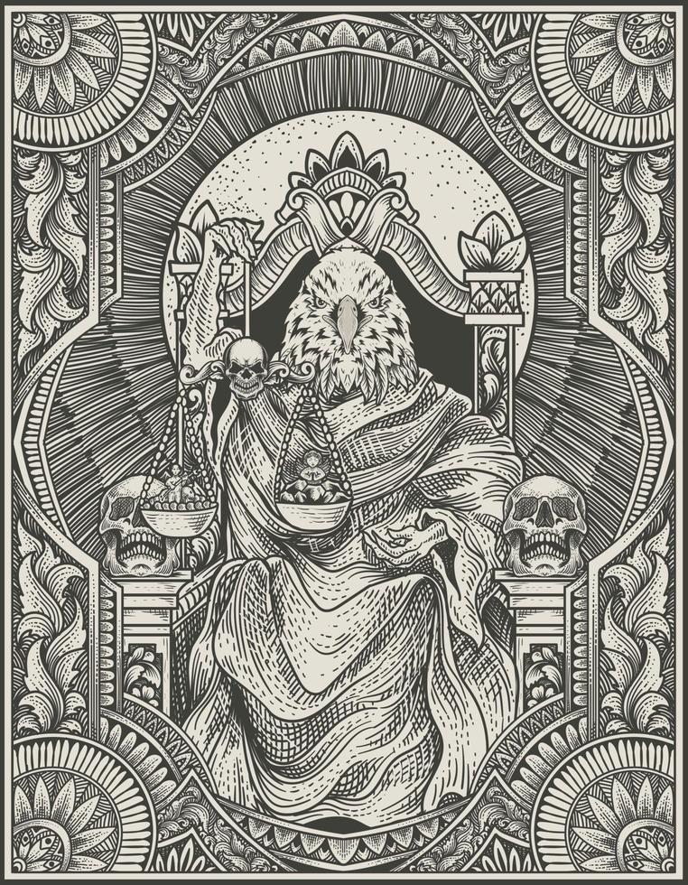 ilustração rei águia satanás em estilo de ornamento de gravura gótica vetor