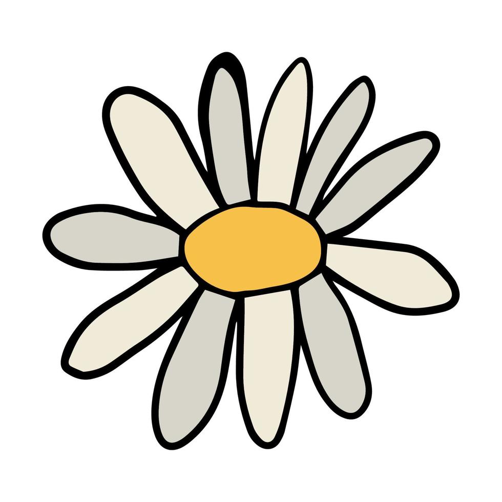 fantasia colorida doodle flor da margarida dos desenhos animados isolada no fundo branco. vetor