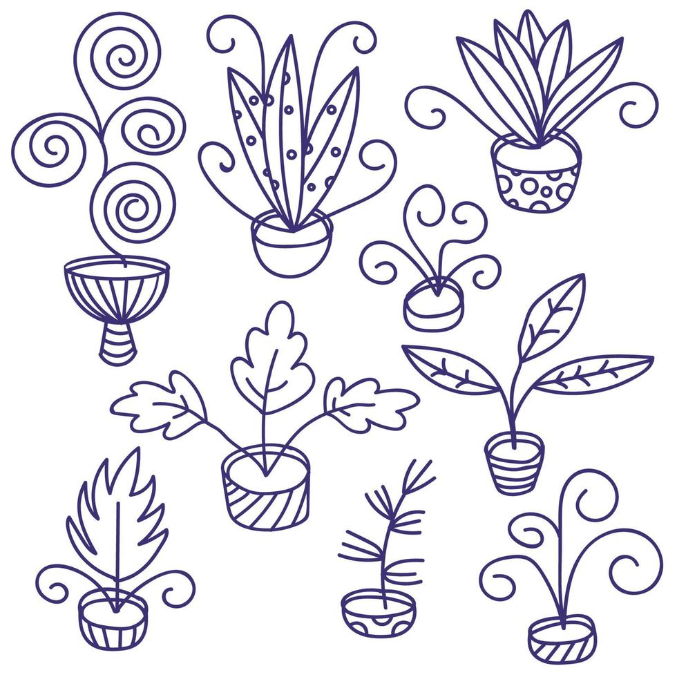 conjunto de plantas, flores em vasos isolados no fundo branco. vetor