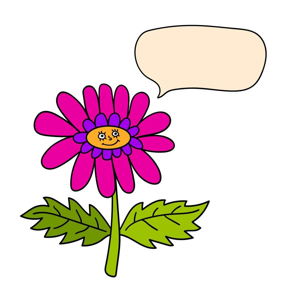 personagem de flor colorida fantasia feliz dos desenhos animados com balão isolado no fundo branco. vetor