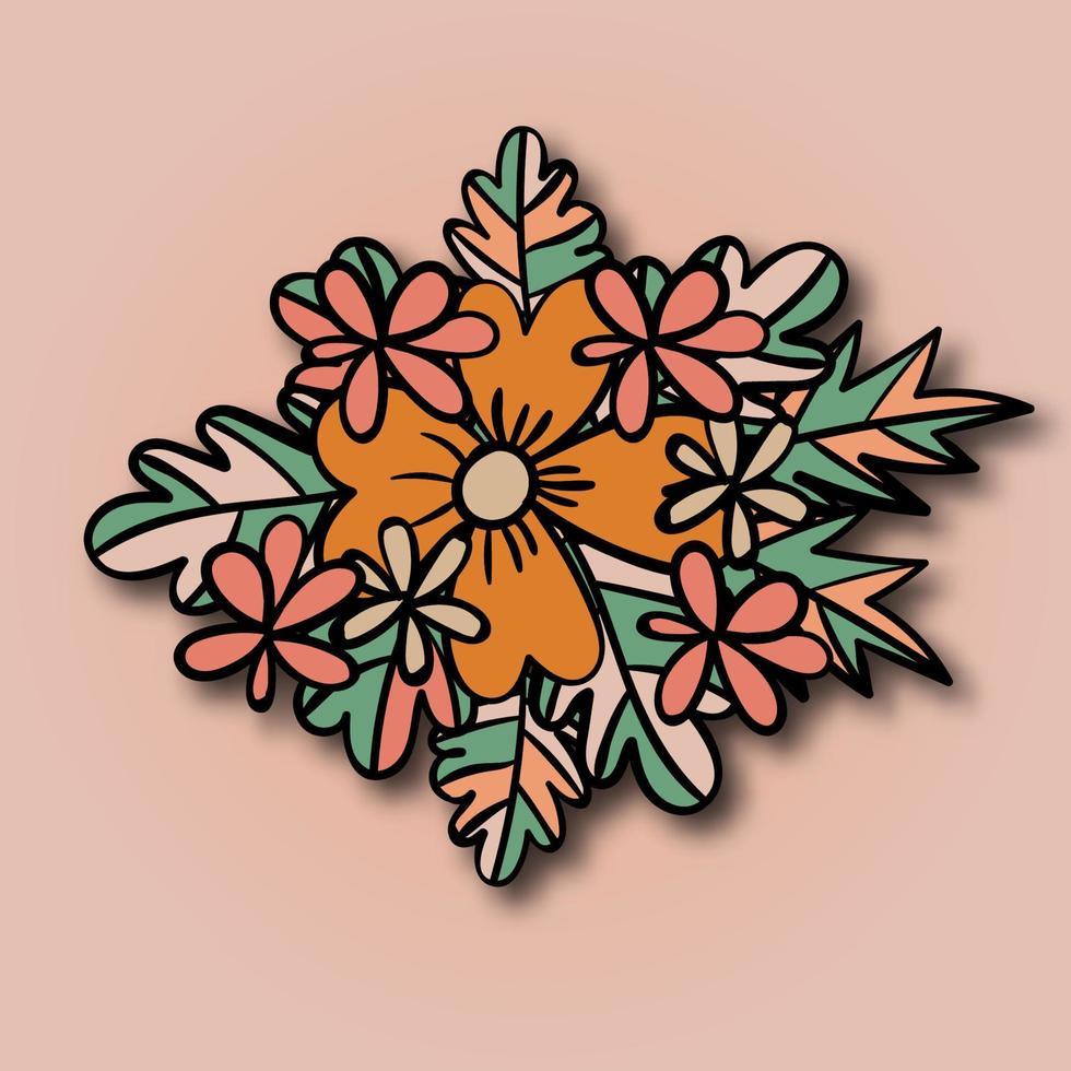 cartão botânico colorido com buquê, flores silvestres, folhas. pôster floral, convite, cartão ou convite, impressão. vetor