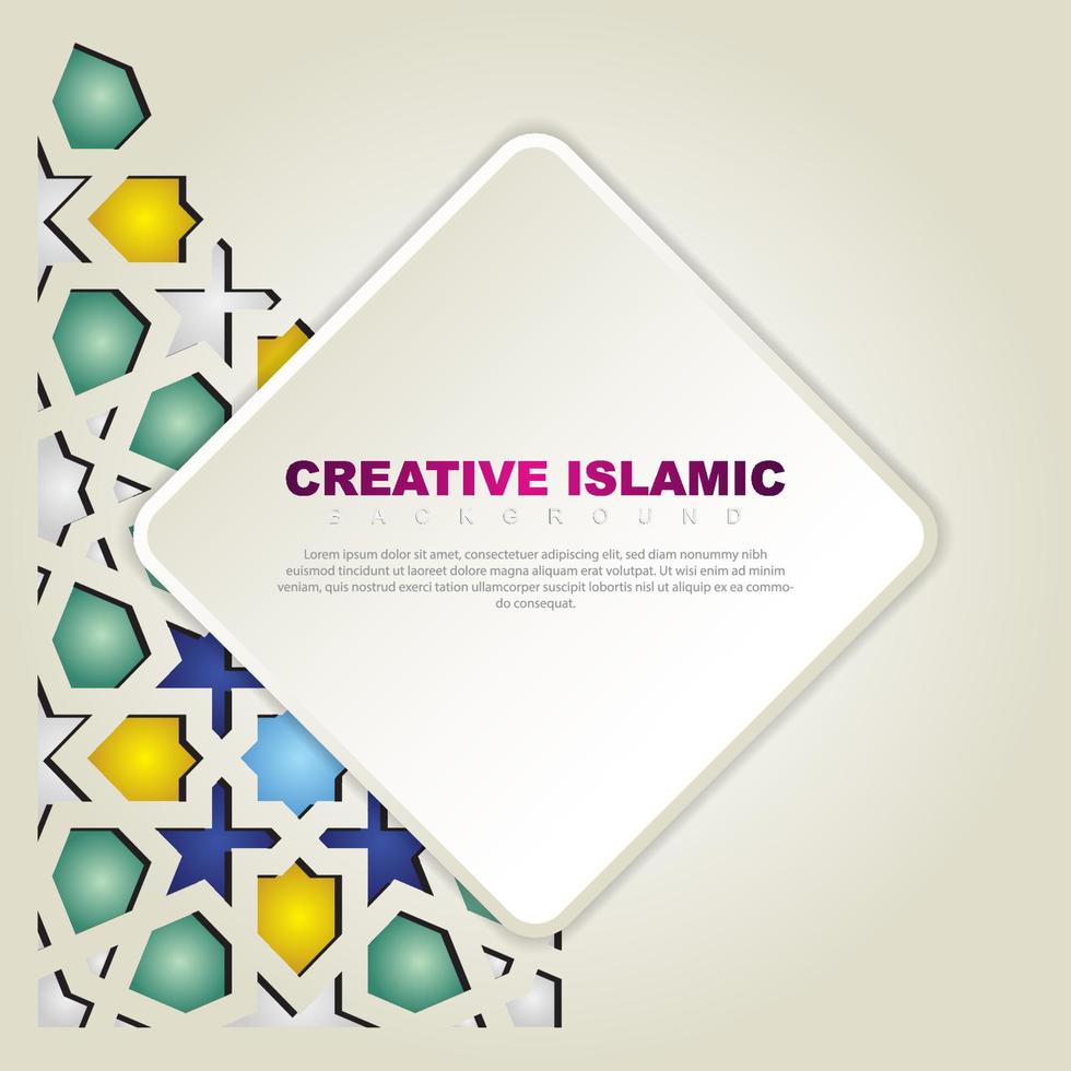 Fundo de banner de cartão islâmico com detalhes coloridos ornamentais de ornamento de arte islâmica em mosaico floral vetor