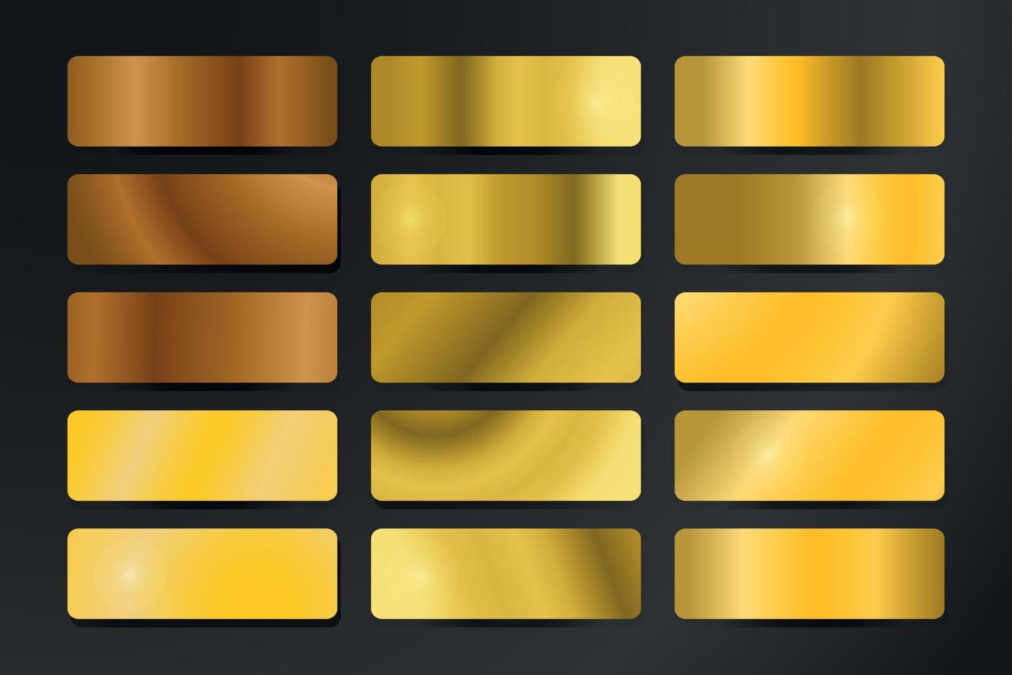 coleção de cores gradiente de barras de ouro em ilustração vetorial de fundo preto vetor