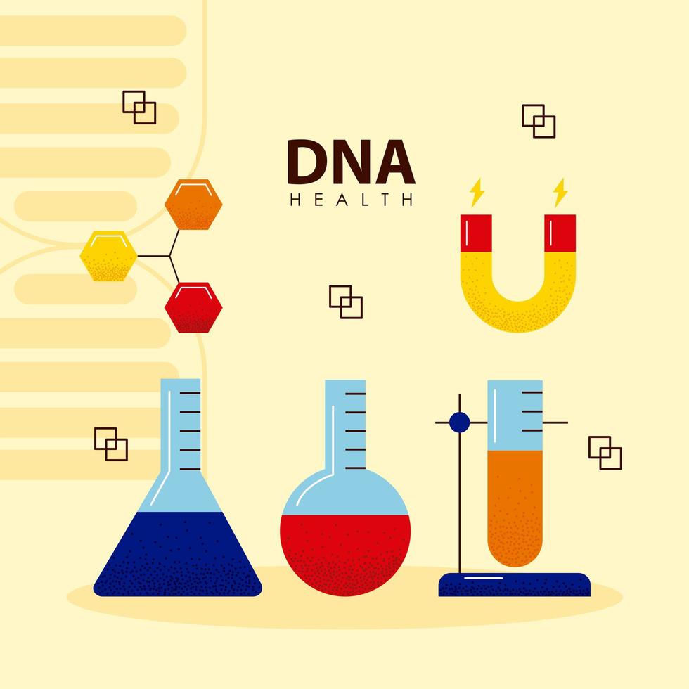estudo de DNA cinco ícones vetor