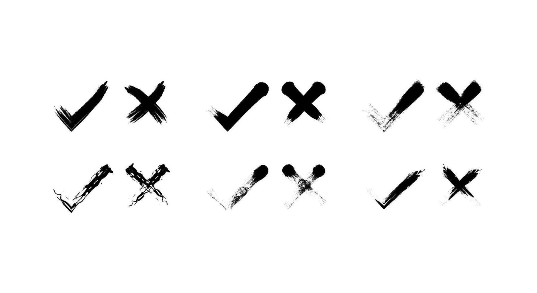 conjunto de marcas de carrapato e cruzadas de mão desenhada. isolado no fundo branco. vetor x marcas e conjunto de ícones de carrapato.