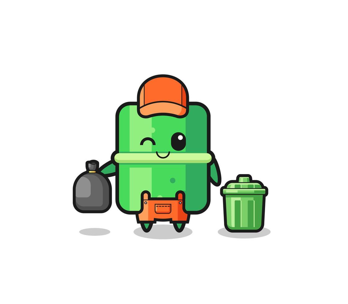 o mascote do bambu fofo como coletor de lixo vetor