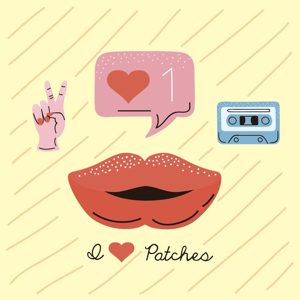 patches de amor e letras vetor