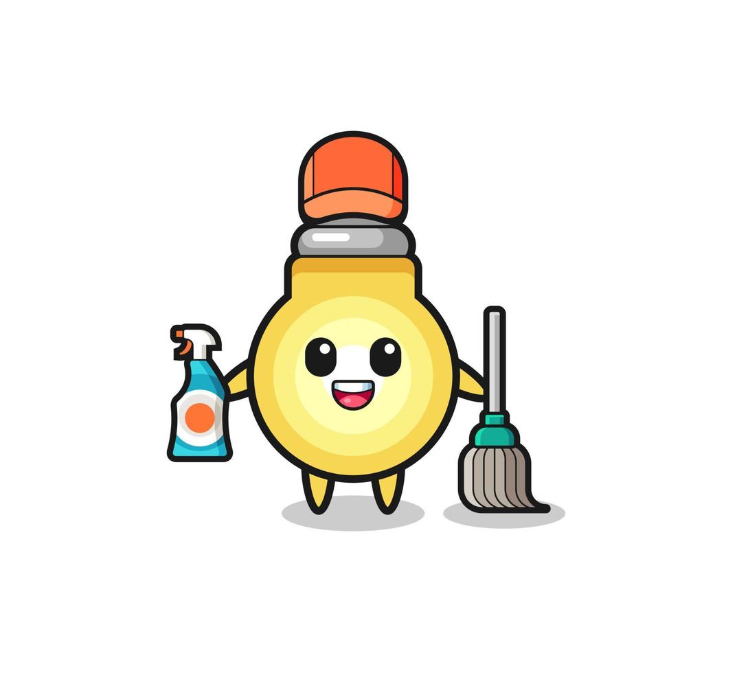 personagem de lâmpada fofa como mascote de serviços de limpeza vetor