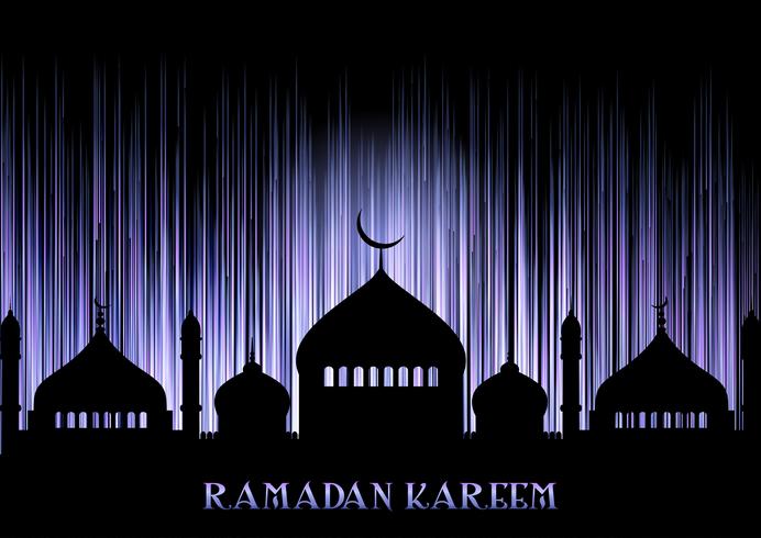 Fundo de Ramadan Kareem com silhuetas de Mesquita vetor