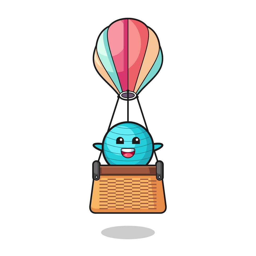 mascote da bola de exercícios em um balão de ar quente vetor