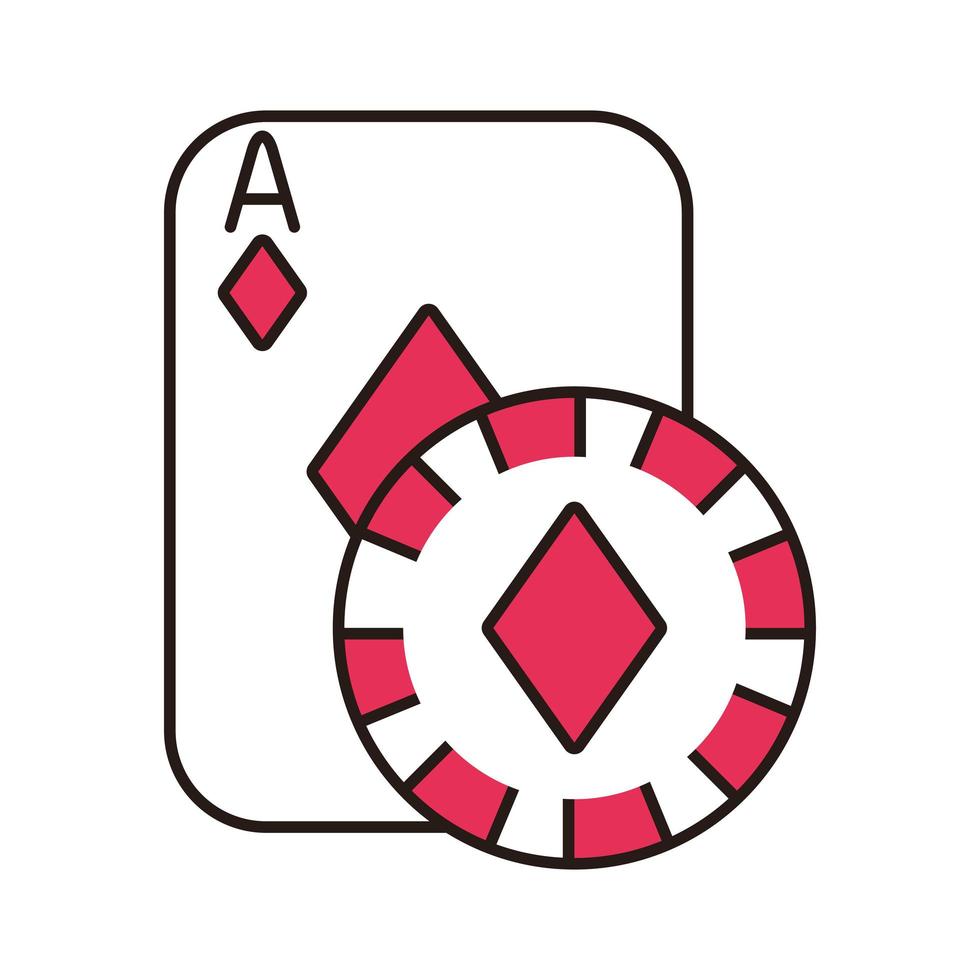 cartão de pôquer de cassino e chip com ícone isolado de diamante vetor