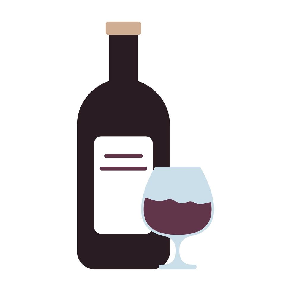 garrafa de vinho e copo de bebida ícone isolado vetor