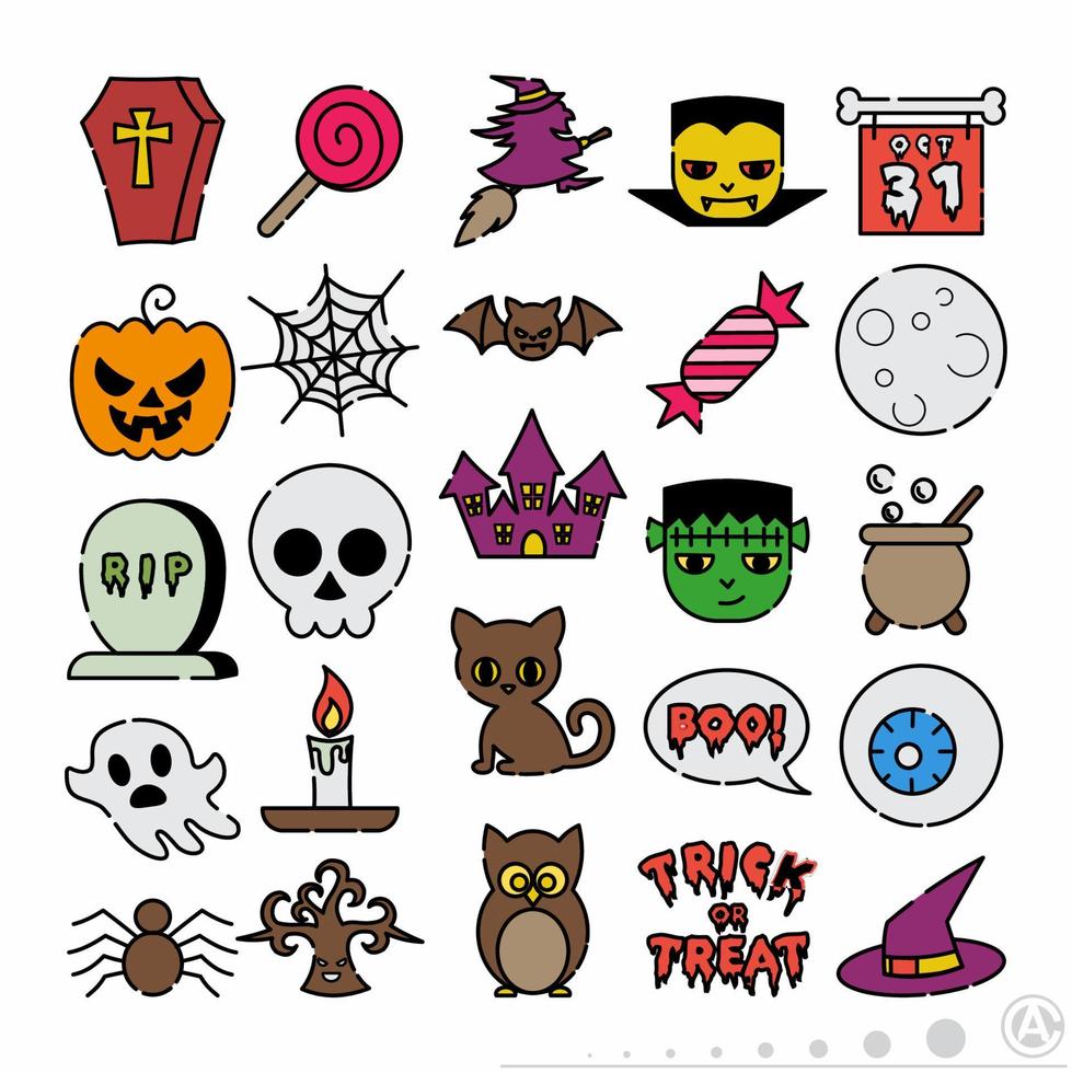conjunto de ícones de halloween plana line.eps vetor
