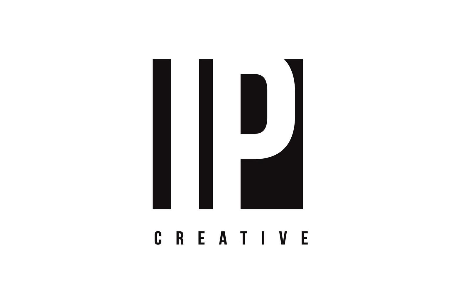 ip ip design de logotipo de letra branca com quadrado preto. vetor