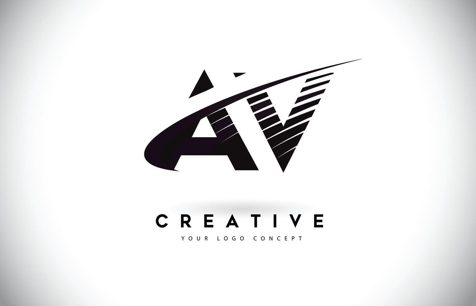 design de logotipo de letra av v com swoosh e linhas pretas. vetor