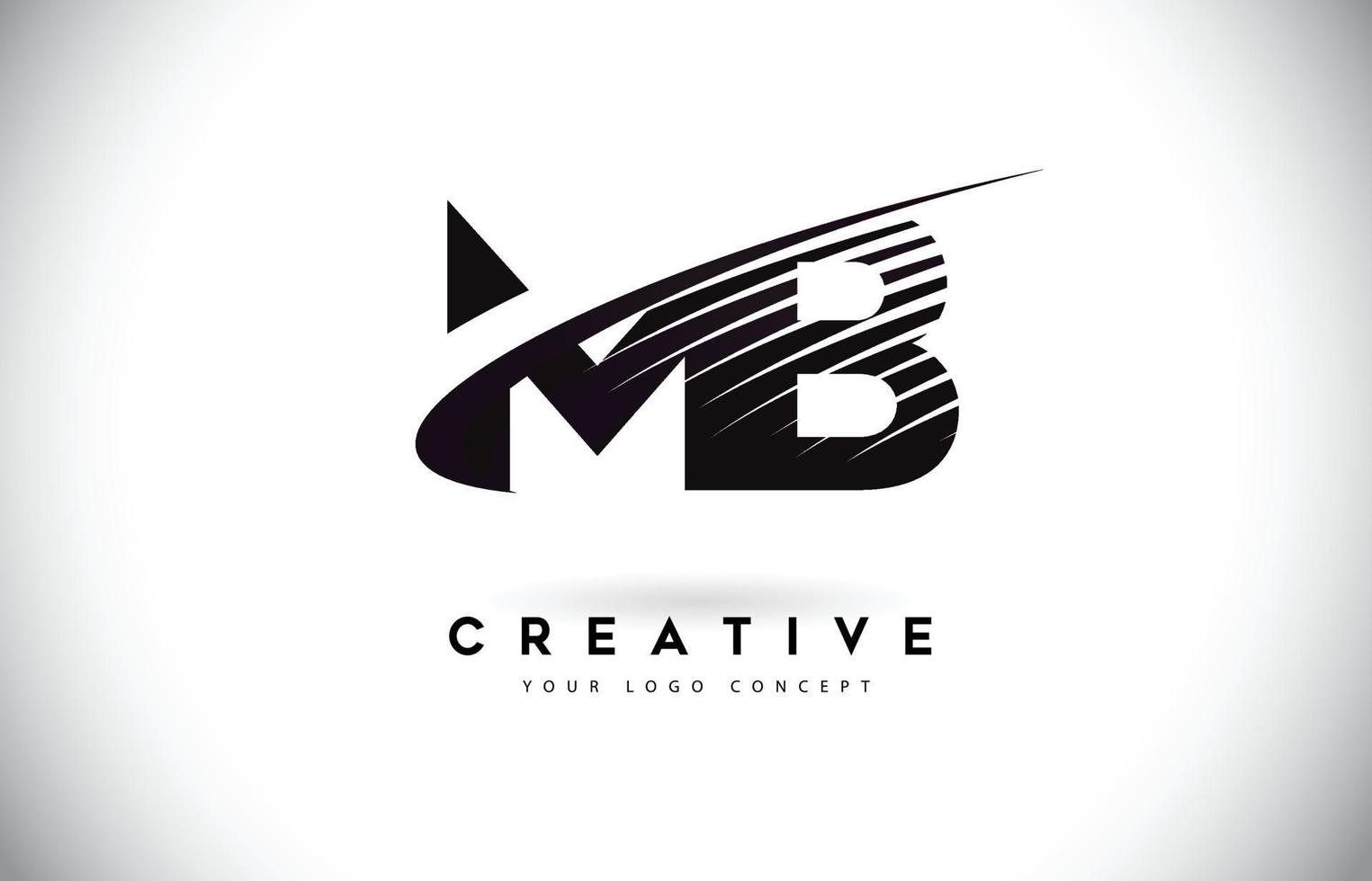 mb mb carta logo design com swoosh e linhas pretas. vetor